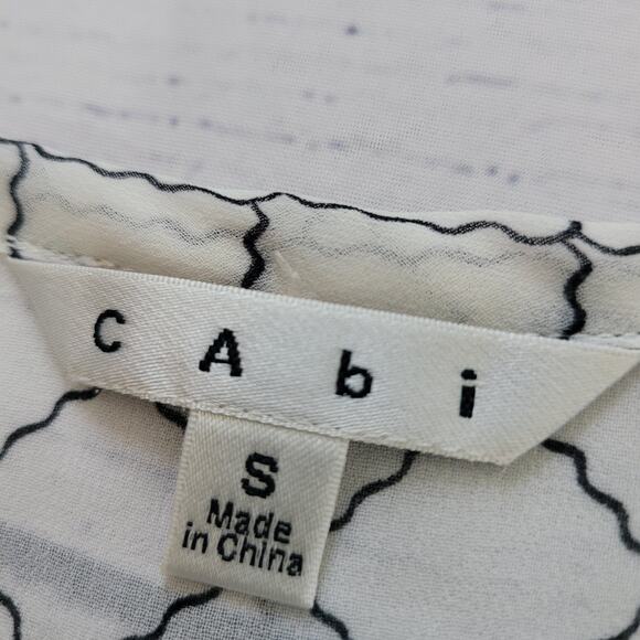 CAbi Size S Chessboard Blouse Black White Sheer Button Up Roll Tab Sleeve Office - Picture 8 of 11